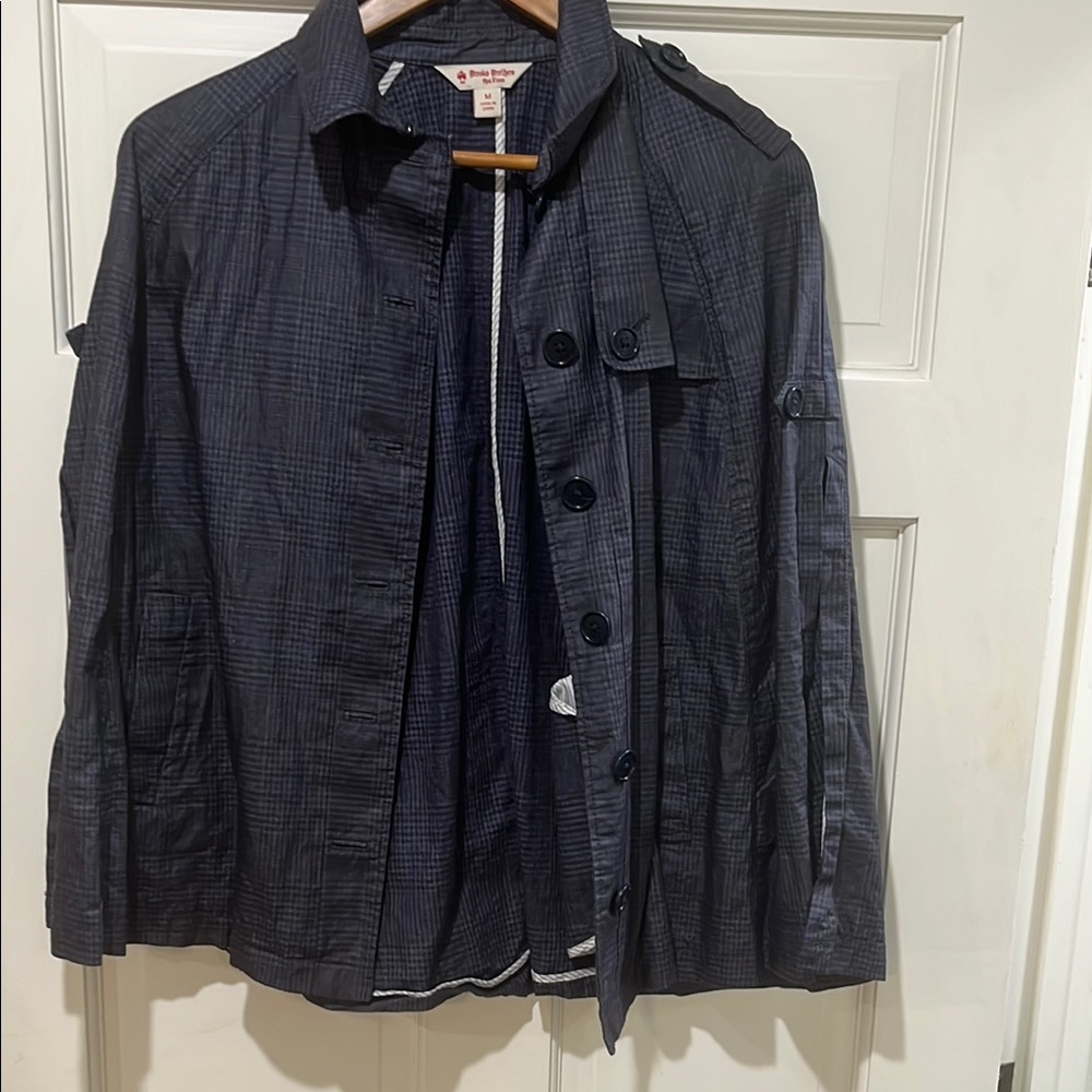 Women’s Navy Plaid Brooks Brothers Cape Rain Jacket